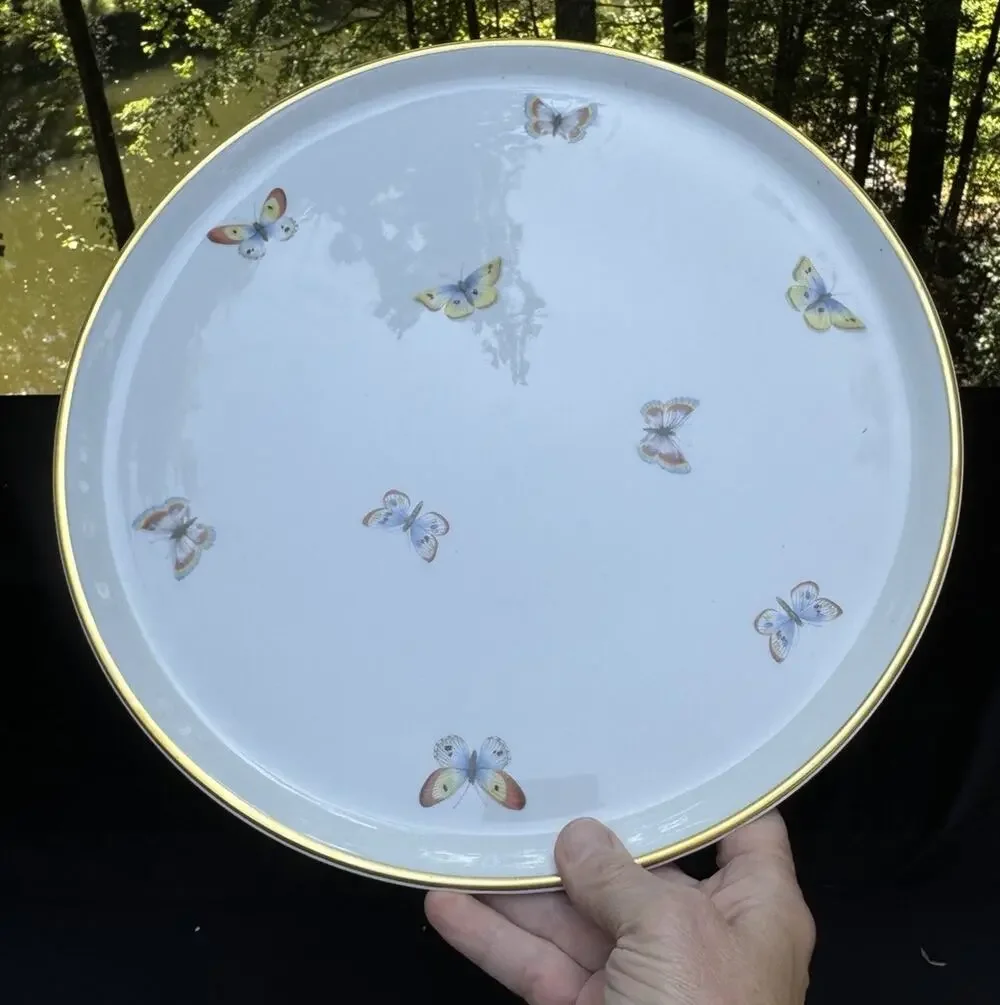 Tharaud Limoges Porcelain White Butterfly Cake Plate Rare! -8/25